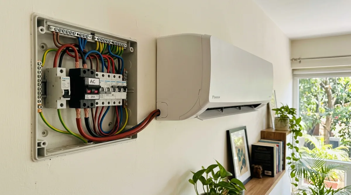 Instalación de línea eléctrica dedicada con térmica bipolar para aire acondicionado split