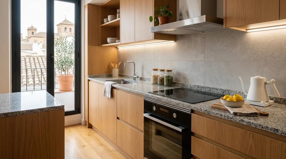 Cocina de departamento en Córdoba con anafe eléctrico vitrocerámico y horno